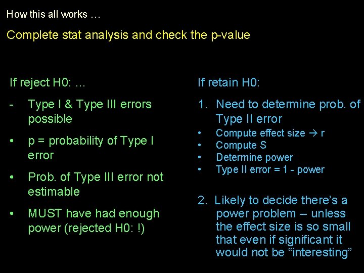 How this all works … Complete stat analysis and check the p-value If reject