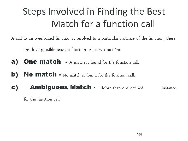 Steps Involved in Finding the Best Match for a function call A call to