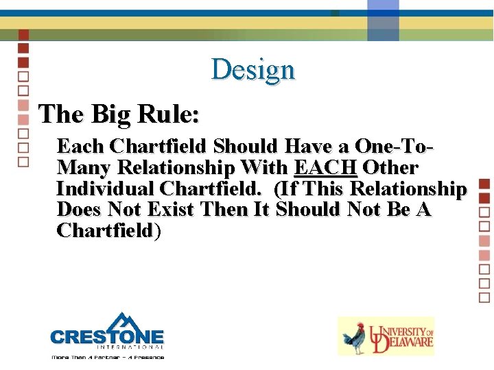 Design The Big Rule: Each Chartfield Should Have a One-To. Many Relationship With EACH