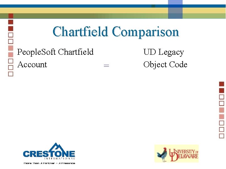 Chartfield Comparison People. Soft Chartfield Account = UD Legacy Object Code 