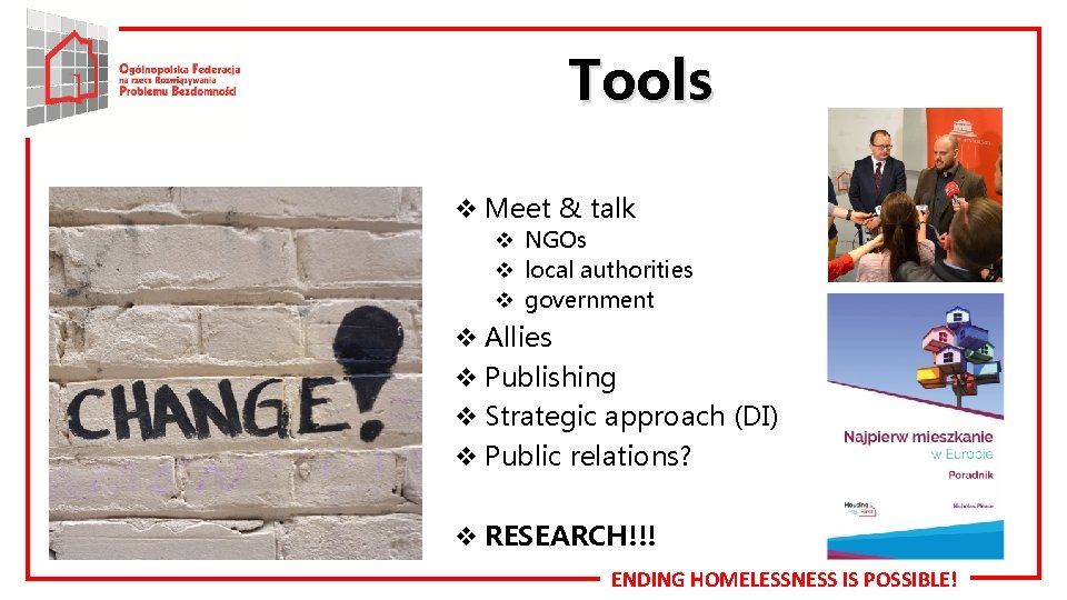 Tools v Meet & talk v NGOs v local authorities v government v Allies