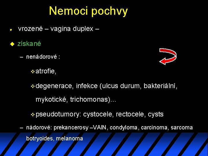 Nemoci pochvy u u vrozené – vagina duplex – získané – nenádorové : v