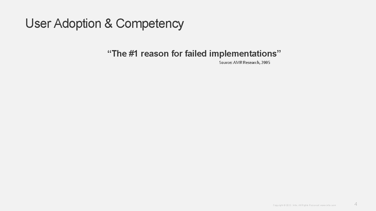 User Adoption & Competency “The #1 reason for failed implementations” Source: AMR Research, 2005