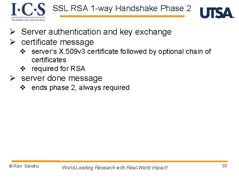 SSL RSA 1 -way Handshake Phase 2 Ø Server authentication and key exchange Ø