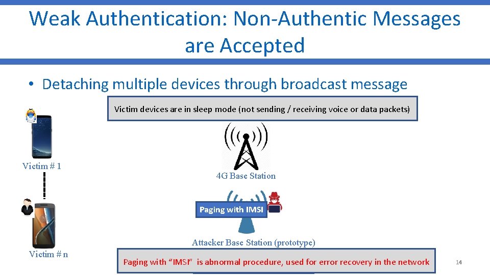 Weak Authentication: Non-Authentic Messages are Accepted • Detaching multiple devices through broadcast message Victim