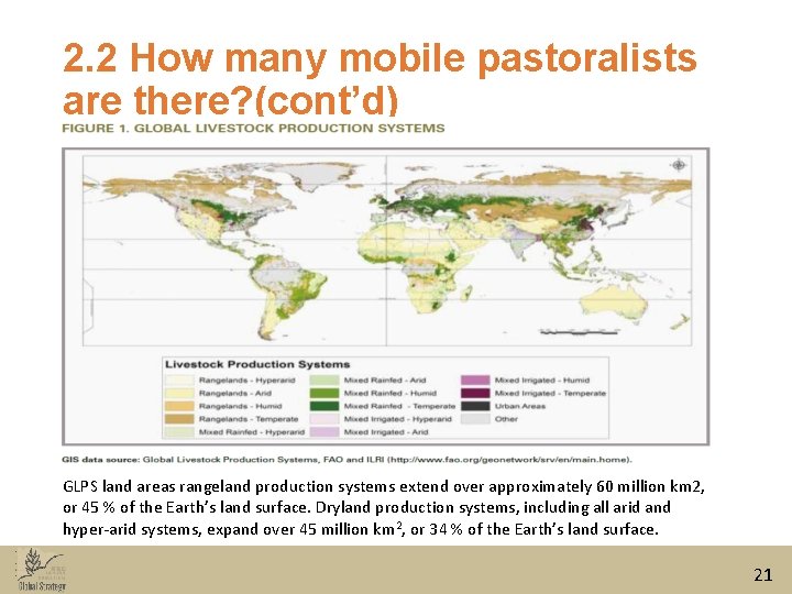 2. 2 How many mobile pastoralists are there? (cont’d) GLPS land areas rangeland production