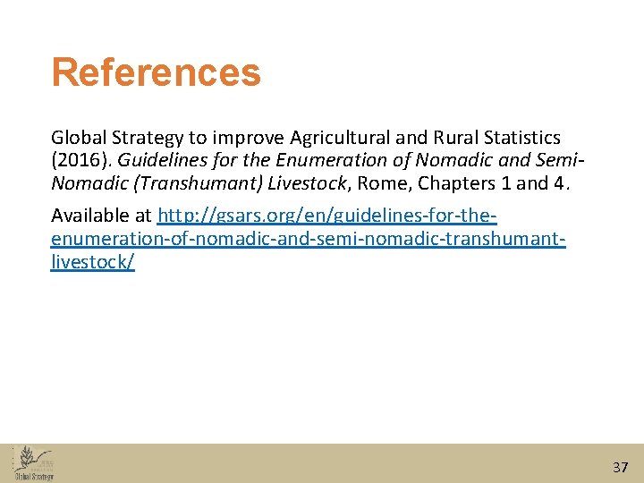 References Global Strategy to improve Agricultural and Rural Statistics (2016). Guidelines for the Enumeration