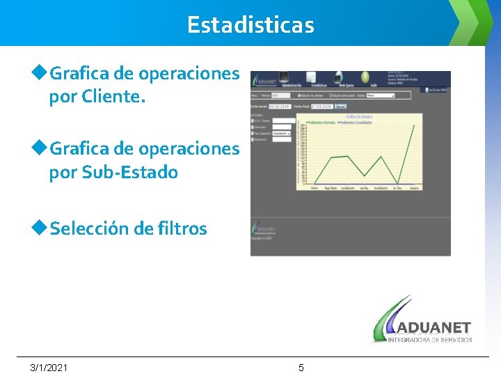 Estadisticas u. Grafica de operaciones por Cliente. u. Grafica de operaciones por Sub-Estado u.