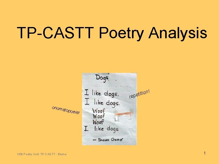 TP-CASTT Poetry Analysis n! titio e p e r onom atopo 1/09 Poetry Unit: