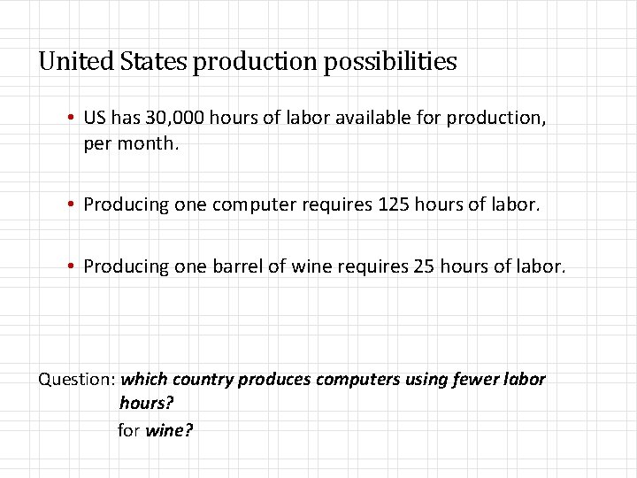United States production possibilities • US has 30, 000 hours of labor available for