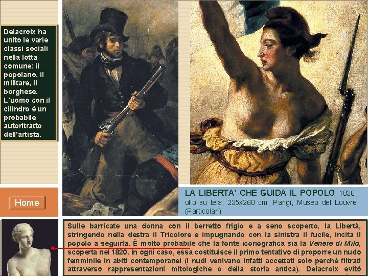 Delacroix ha unito le varie classi sociali nella lotta comune: il popolano, il militare, Delacroix ha unito le varie classi sociali nella lotta comune: il popolano, il militare,