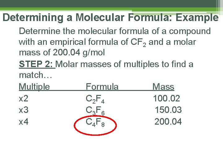 Determining a Molecular Formula: Example Determine the molecular formula of a compound with an