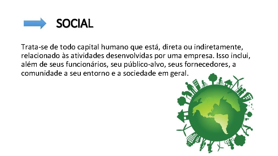 SOCIAL Trata-se de todo capital humano que está, direta ou indiretamente, relacionado às atividades