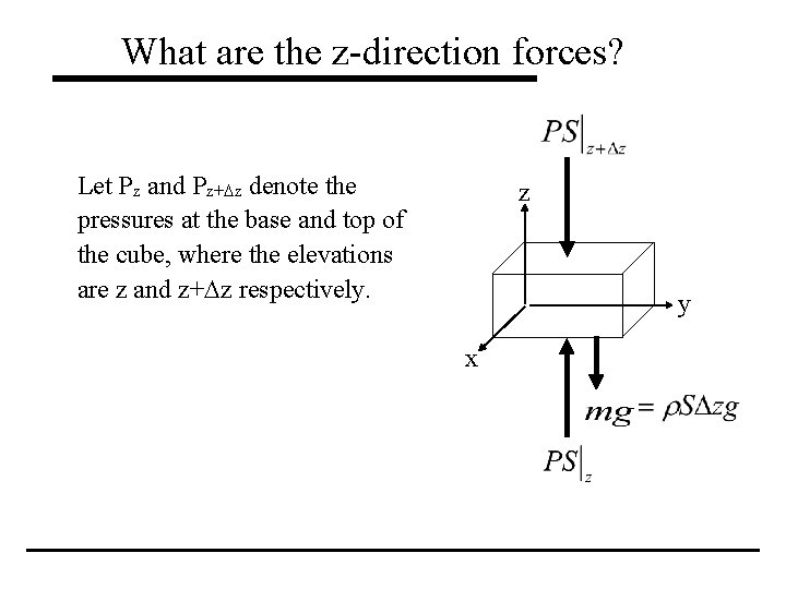 What are the z-direction forces? Let Pz and Pz+Dz denote the pressures at the