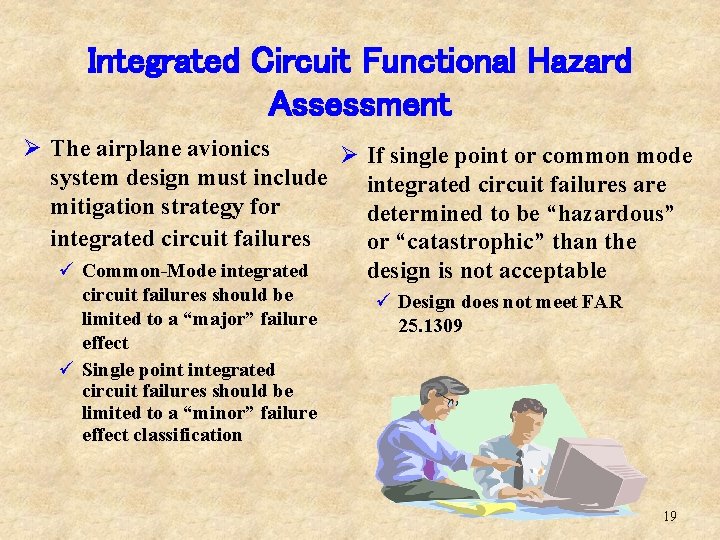 Integrated Circuit Functional Hazard Assessment Ø The airplane avionics Ø If single point or