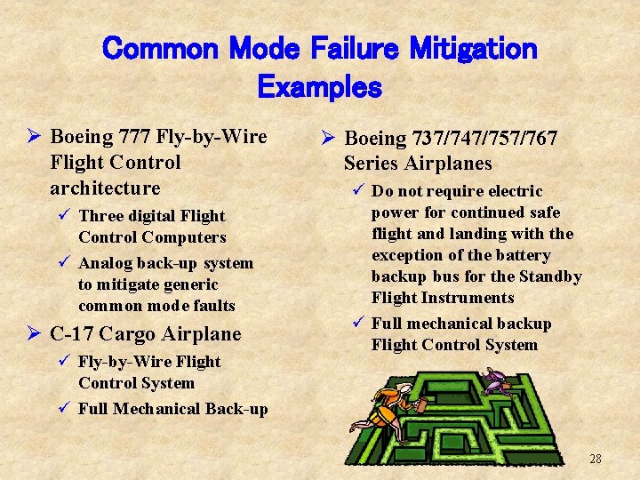 Common Mode Failure Mitigation Examples Ø Boeing 777 Fly-by-Wire Flight Control architecture ü Three
