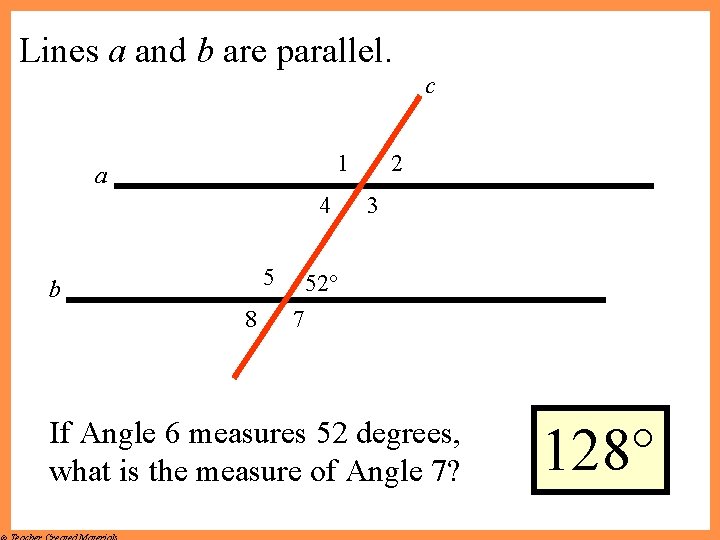 Lines a and b are parallel. c 1 a 4 5 b 8 2