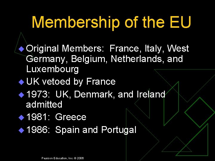 Membership of the EU u Original Members: France, Italy, West Germany, Belgium, Netherlands, and