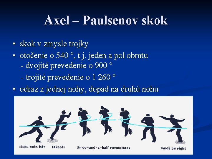 Axel – Paulsenov skok • skok v zmysle trojky • otočenie o 540 °, Axel – Paulsenov skok • skok v zmysle trojky • otočenie o 540 °,