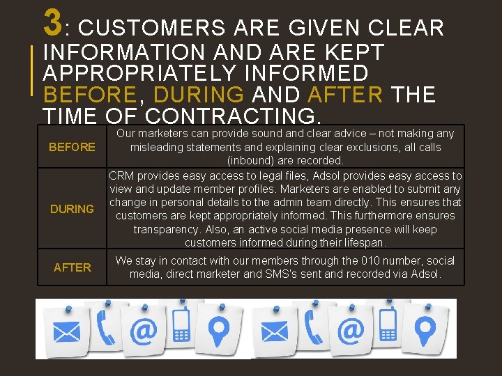3: CUSTOMERS ARE GIVEN CLEAR INFORMATION AND ARE KEPT APPROPRIATELY INFORMED BEFORE, DURING AND