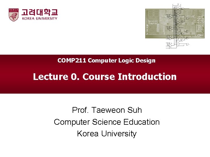 COMP 211 Computer Logic Design Lecture 0. Course Introduction Prof. Taeweon Suh Computer Science COMP 211 Computer Logic Design Lecture 0. Course Introduction Prof. Taeweon Suh Computer Science