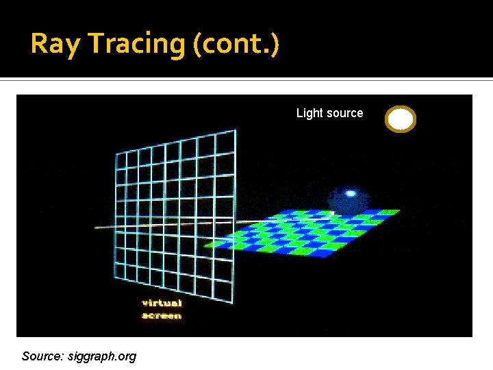 Ray Tracing (cont. ) Light source Source: siggraph. org 