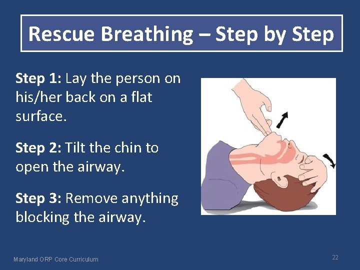 Rescue Breathing – Step by Step 1: Lay the person on 1: his/her back