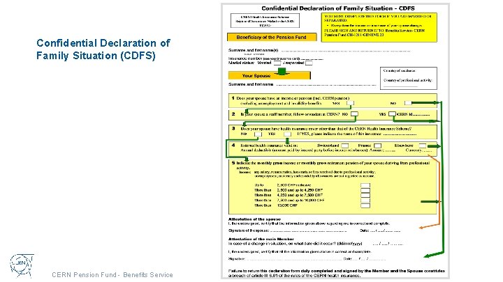 Confidential Declaration of Family Situation (CDFS) CERN Pension Fund - Benefits Service 
