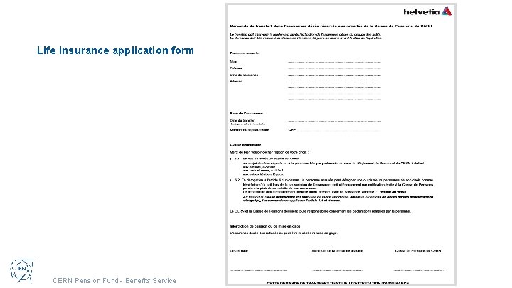 Life insurance application form CERN Pension Fund - Benefits Service 