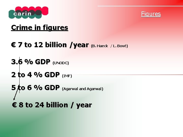 Figures Crime in figures € 7 to 12 billion /year (B. Haeck / L.