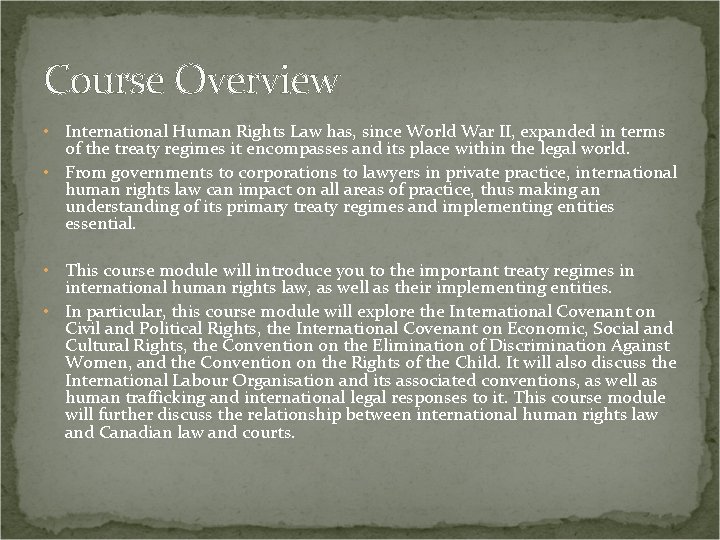 International Human Rights Law Module Course Overview International