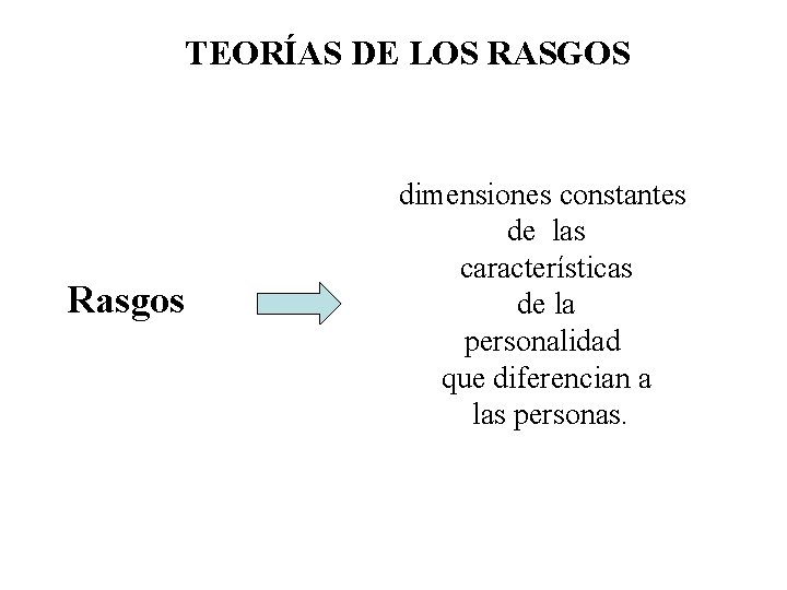 TEORÍAS DE LOS RASGOS Rasgos dimensiones constantes de las características de la personalidad que