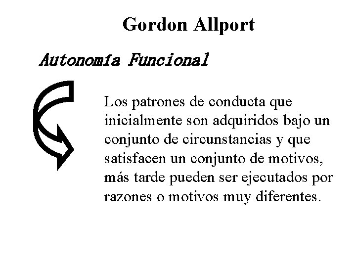 Gordon Allport Autonomía Funcional Los patrones de conducta que inicialmente son adquiridos bajo un
