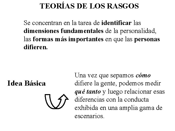 TEORÍAS DE LOS RASGOS Se concentran en la tarea de identificar las dimensiones fundamentales