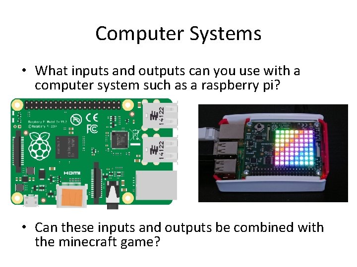 Computer Systems • What inputs and outputs can you use with a computer system