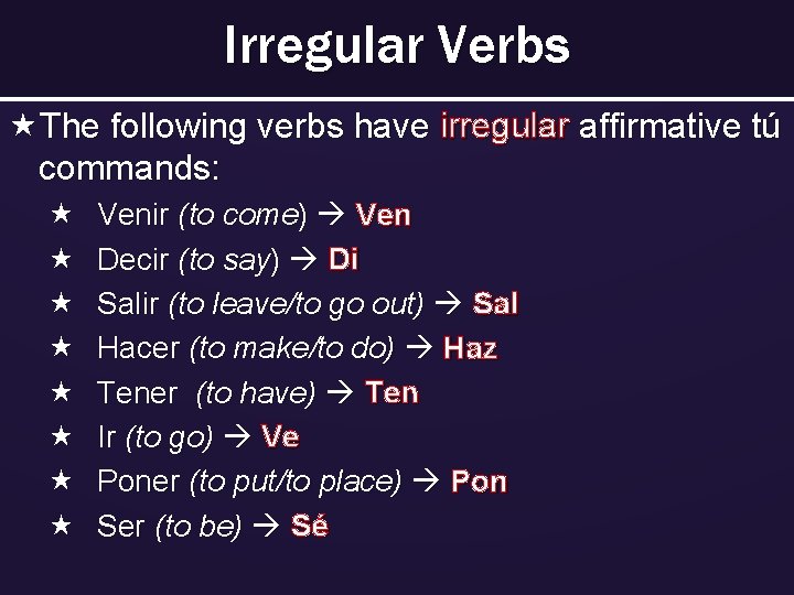Unidad 5 Mandatos afirmativos de t Affirmative t