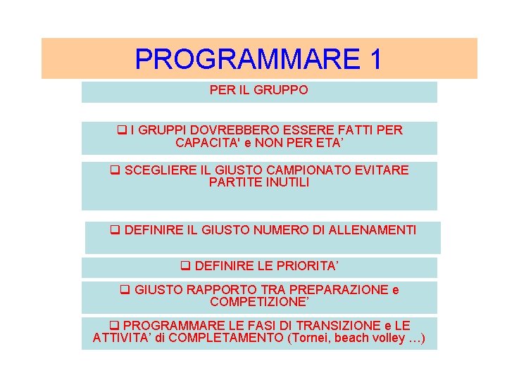 PROGRAMMARE 1 PER IL GRUPPO q I GRUPPI DOVREBBERO ESSERE FATTI PER CAPACITA' e