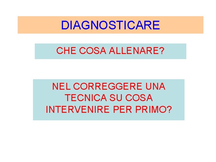 DIAGNOSTICARE CHE COSA ALLENARE? NEL CORREGGERE UNA TECNICA SU COSA INTERVENIRE PER PRIMO? 