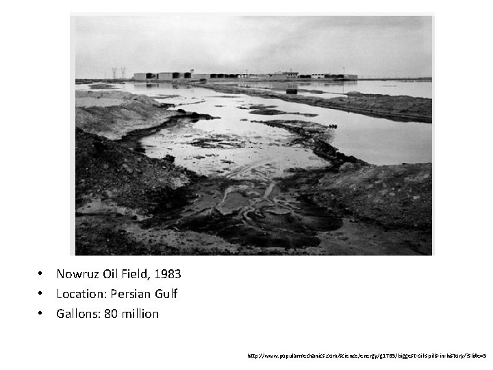  • Nowruz Oil Field, 1983 • Location: Persian Gulf • Gallons: 80 million