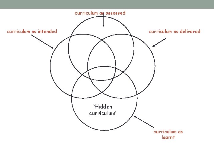 curriculum as assessed curriculum as intended curriculum as delivered ‘Hidden curriculum’ curriculum as learnt