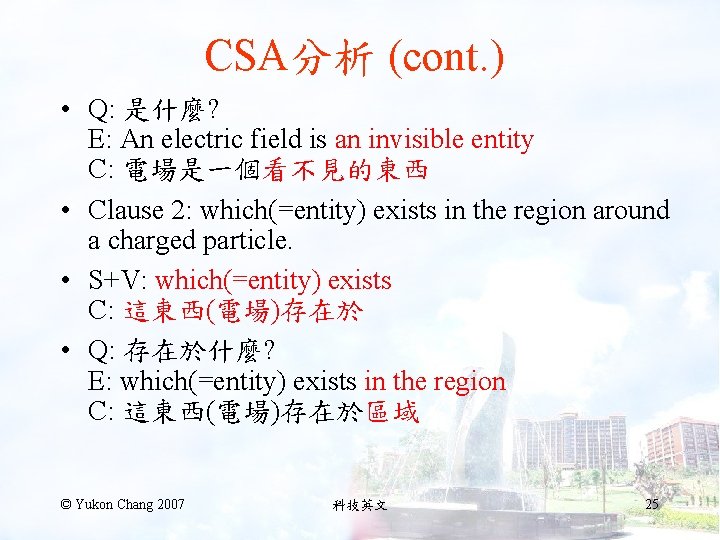 CSA分析 (cont. ) • Q: 是什麼? E: An electric field is an invisible entity