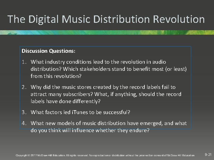 The Digital Music Distribution Revolution Discussion Questions: 1. What industry conditions lead to the