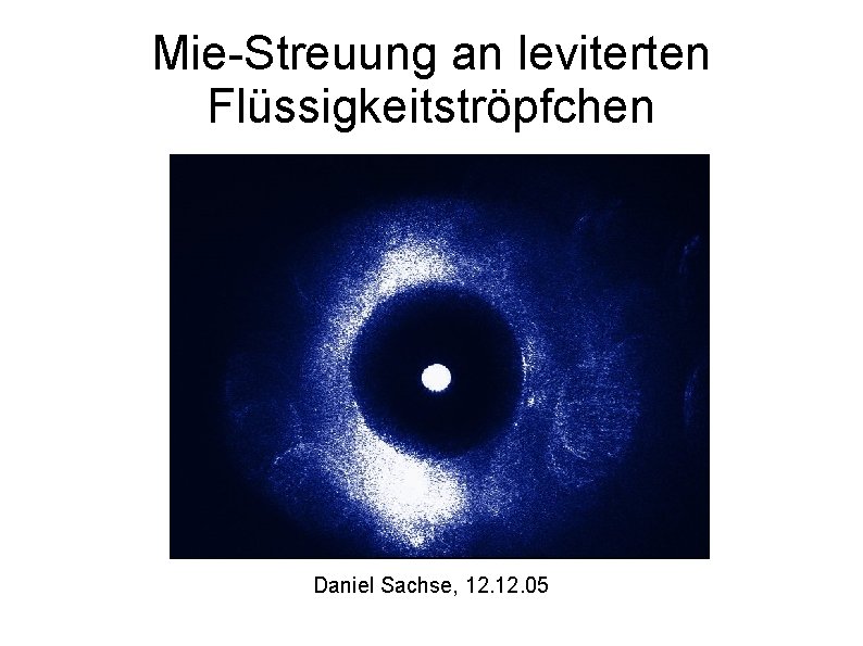 Mie-Streuung an leviterten Flüssigkeitströpfchen Daniel Sachse, 12. 05 