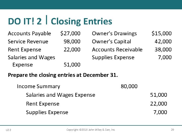 DO IT! 2 Closing Entries Accounts Payable $27, 000 Service Revenue 98, 000 Rent