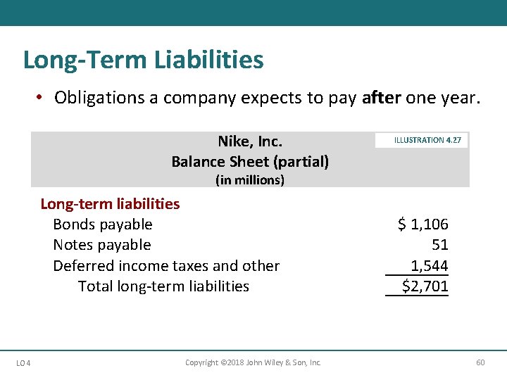 Long-Term Liabilities • Obligations a company expects to pay after one year. Nike, Inc.