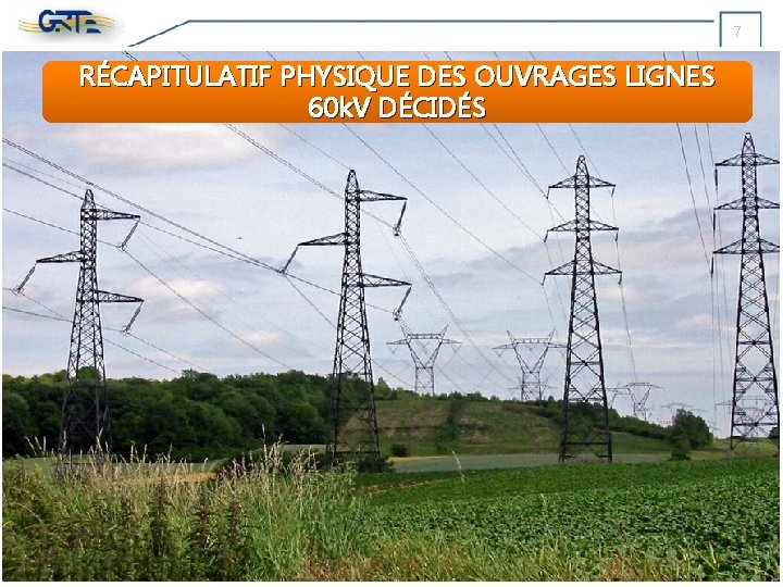7 RÉCAPITULATIF PHYSIQUE DES OUVRAGES LIGNES 60 k. V DÉCIDÉS 7 RÉCAPITULATIF PHYSIQUE DES OUVRAGES LIGNES 60 k. V DÉCIDÉS