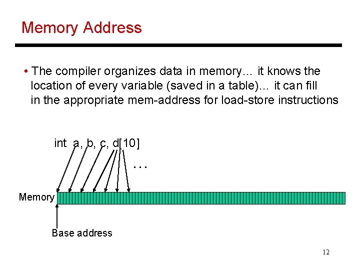 Memory Address • The compiler organizes data in memory… it knows the location of