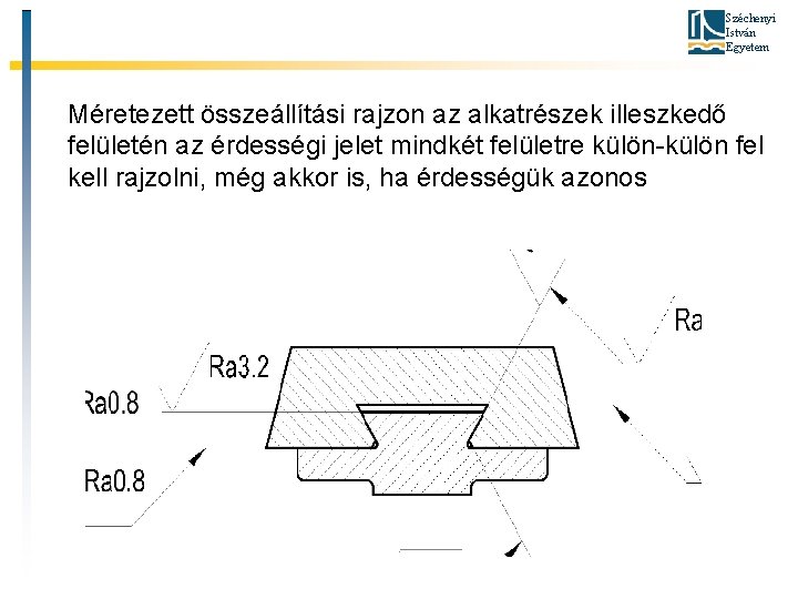 Széchenyi István Egyetem Méretezett összeállítási rajzon az alkatrészek illeszkedő felületén az érdességi jelet mindkét