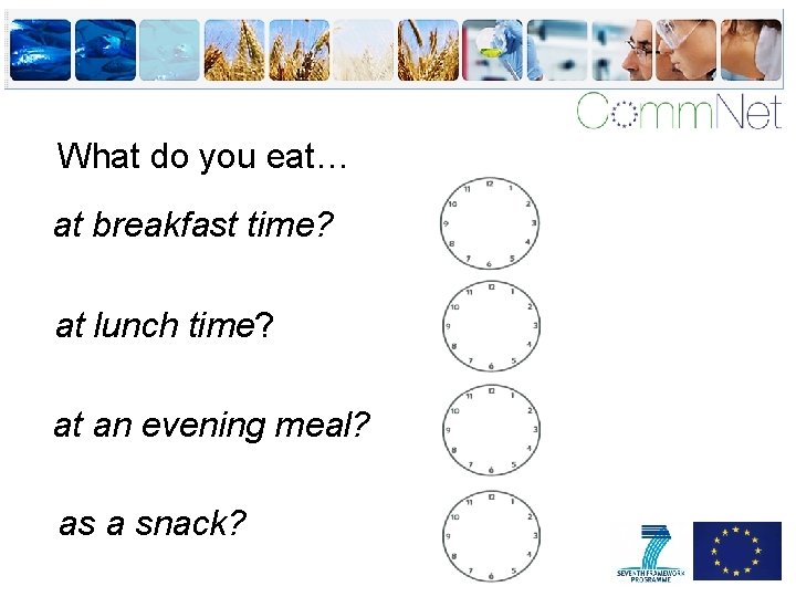 What do you eat… at breakfast time? at lunch time? at an evening meal?