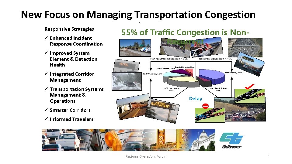 New Focus on Managing Transportation Congestion - Responsive Strategies ü Enhanced Incident Response Coordination